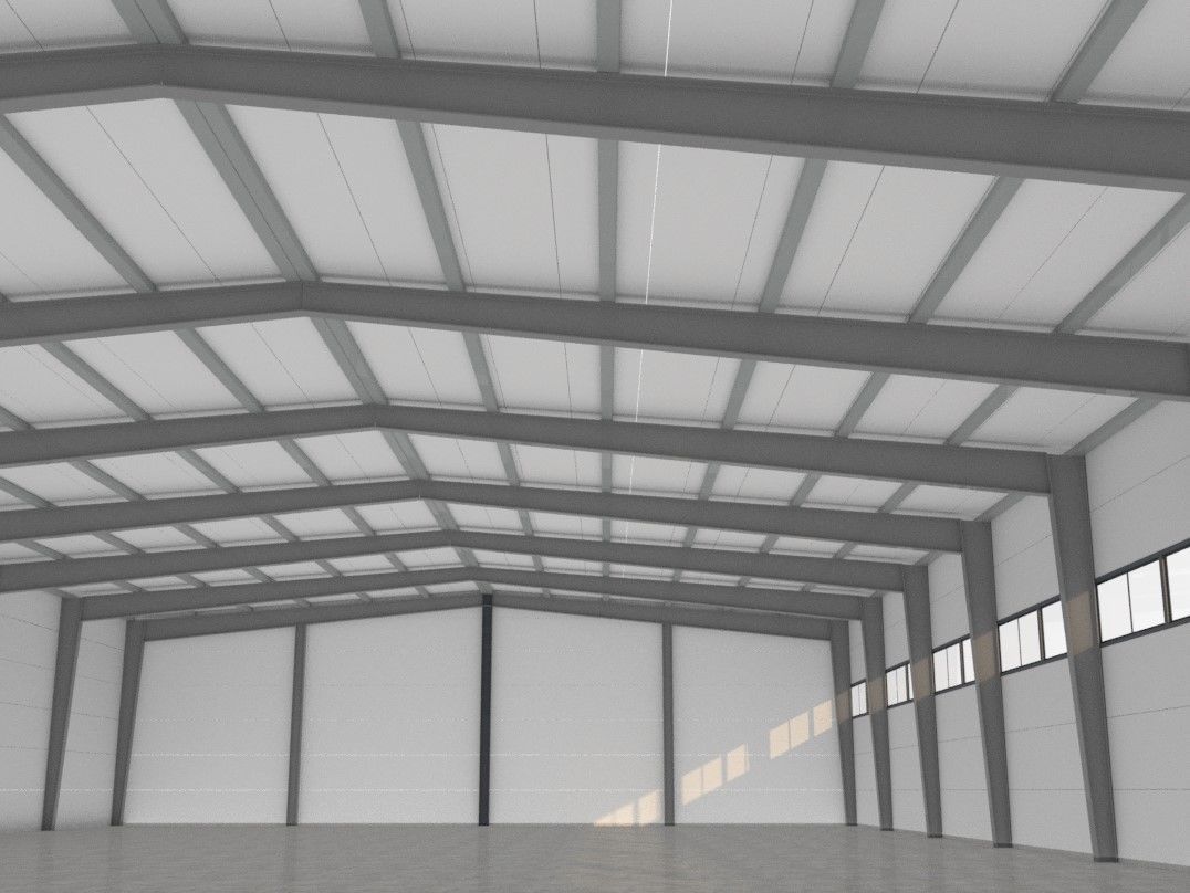 Industrial metal hangar Low-poly 3D model_5