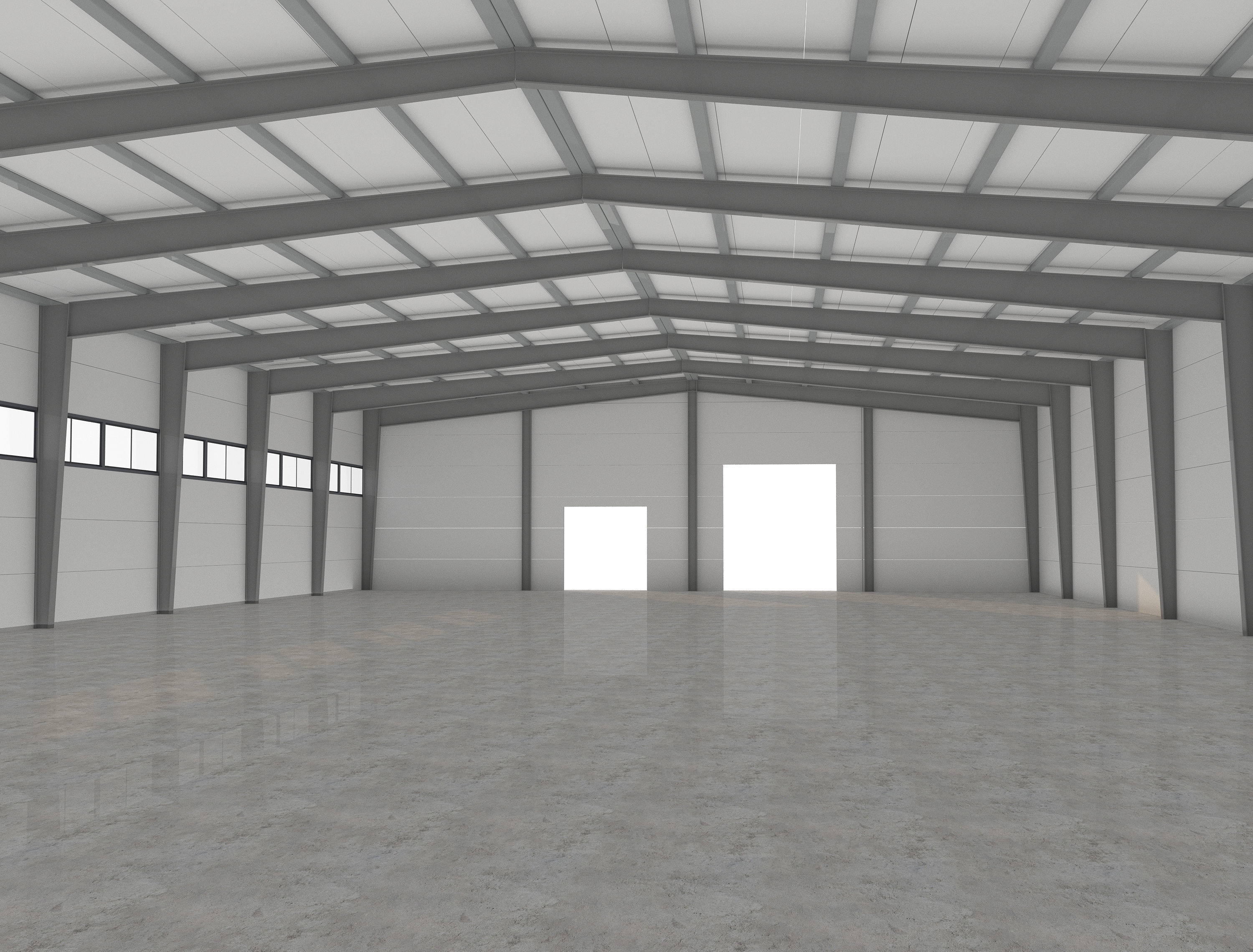 Industrial metal hangar Low-poly 3D model_1