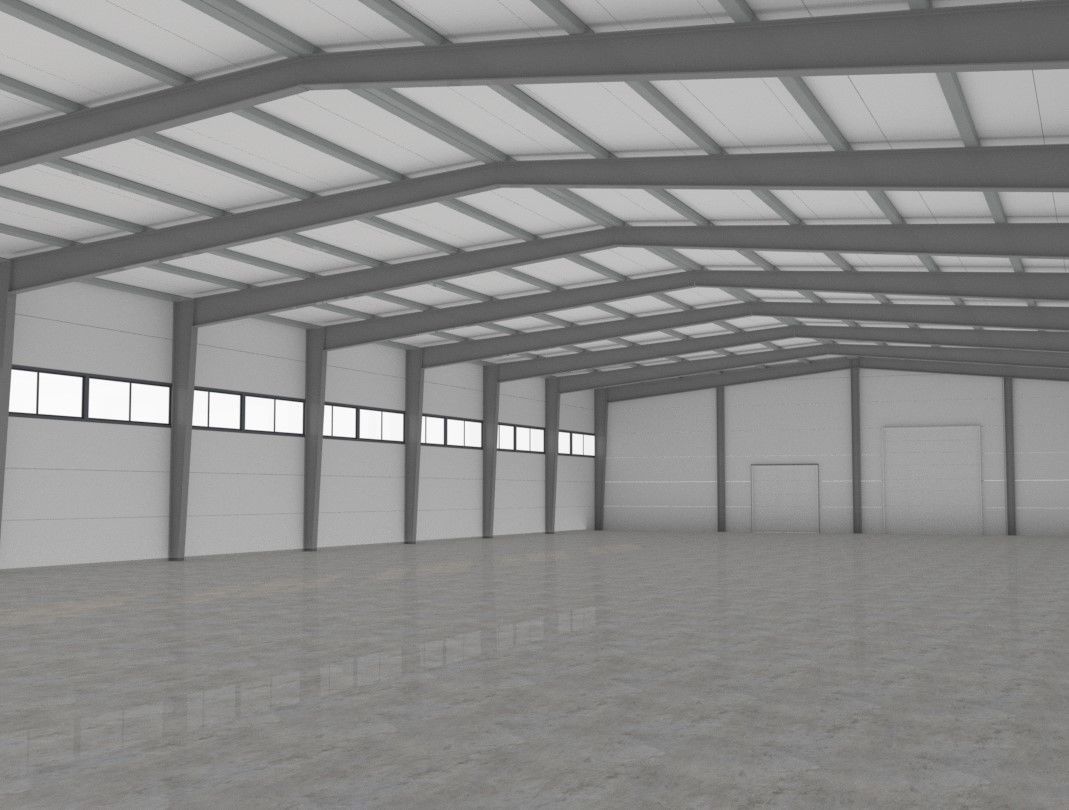 Industrial metal hangar Low-poly 3D model_3