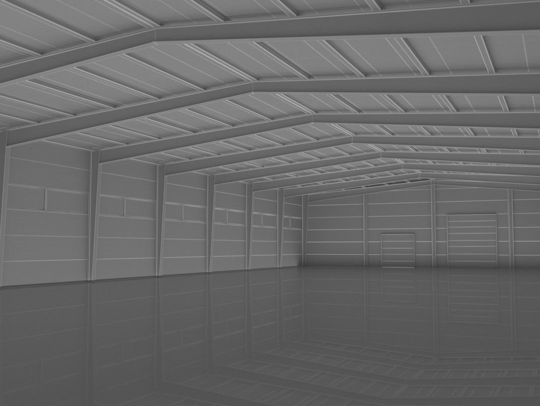 Industrial metal hangar Low-poly 3D model_8