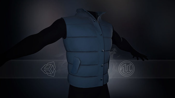 Blue Puffer Vest Low-poly 3D model