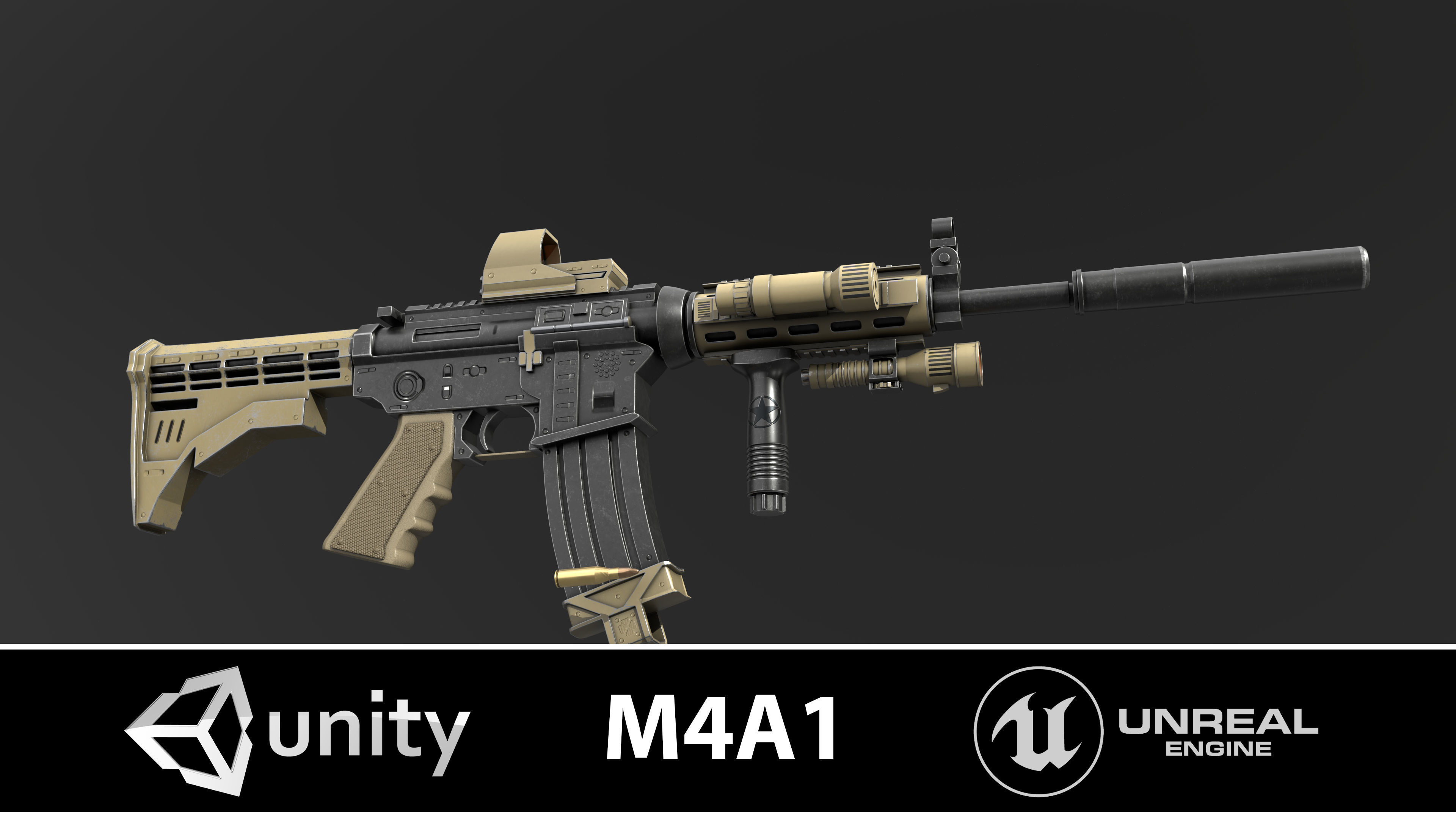 M4A1 3D Model ar - rifle Low-poly 3D model_5