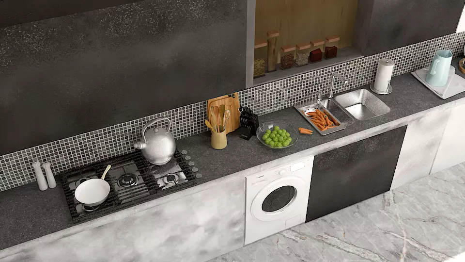 Modern Kitchen Scene Free low-poly 3D model
