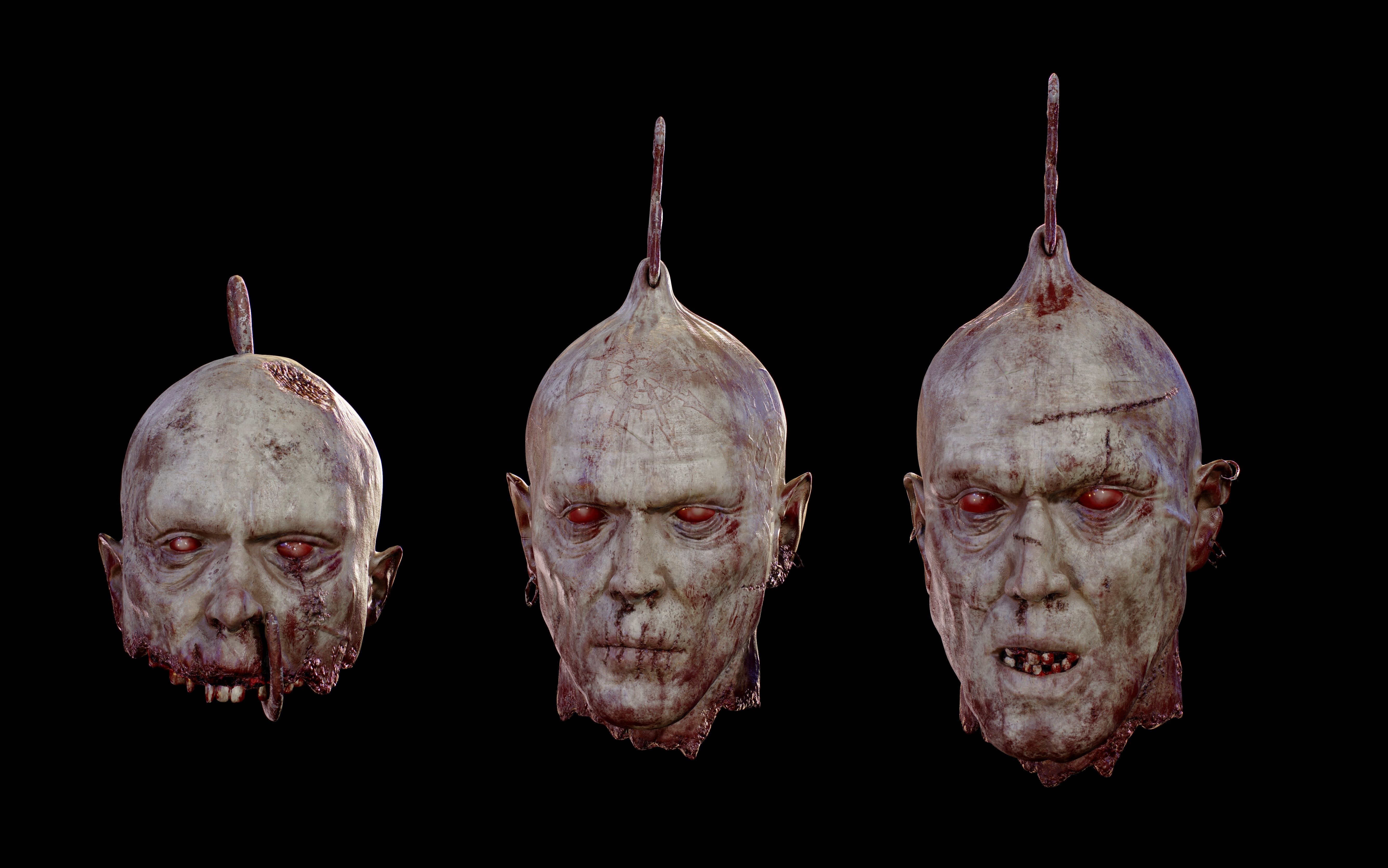 Decapitated-dead-Zombie Heads High Poly and Low Poly  Low-poly 3D model_1