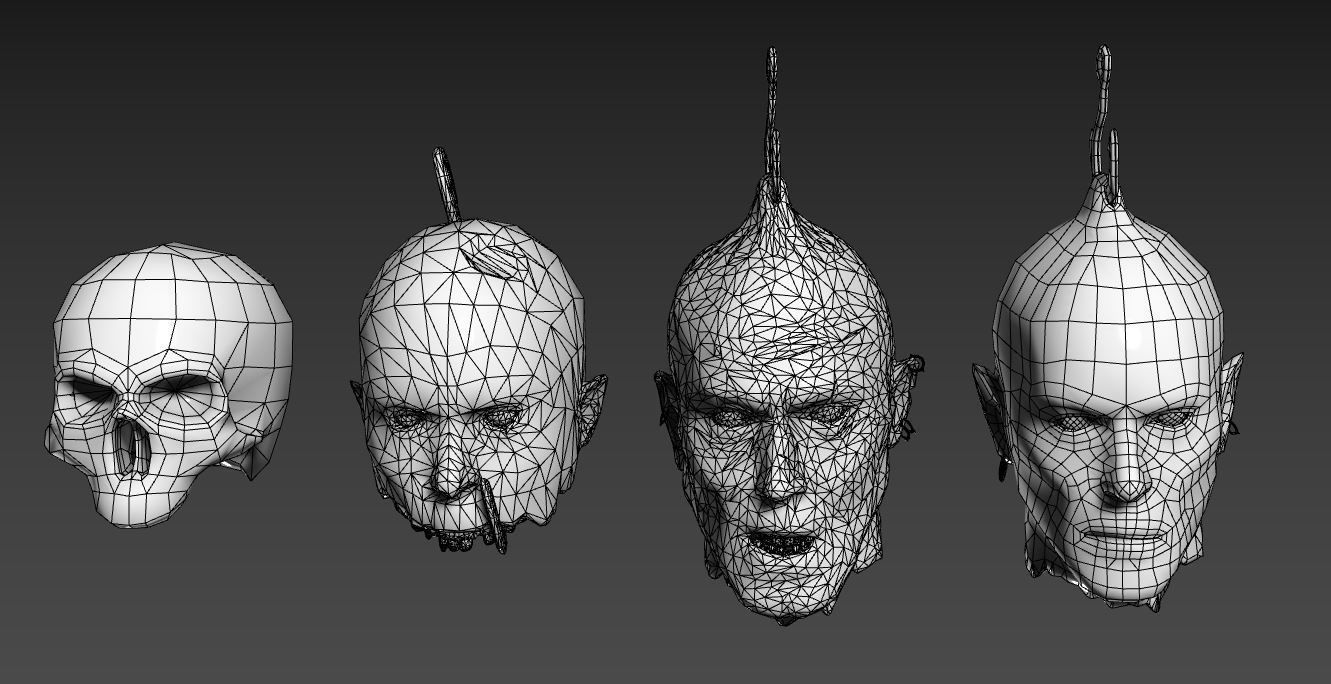 Decapitated-dead-Zombie Heads High Poly and Low Poly  Low-poly 3D model_3