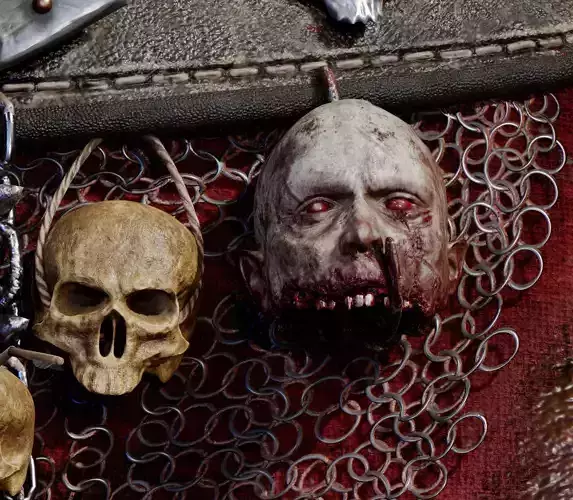 Decapitated-dead-Zombie Heads High Poly and Low Poly  Low-poly 3D model
