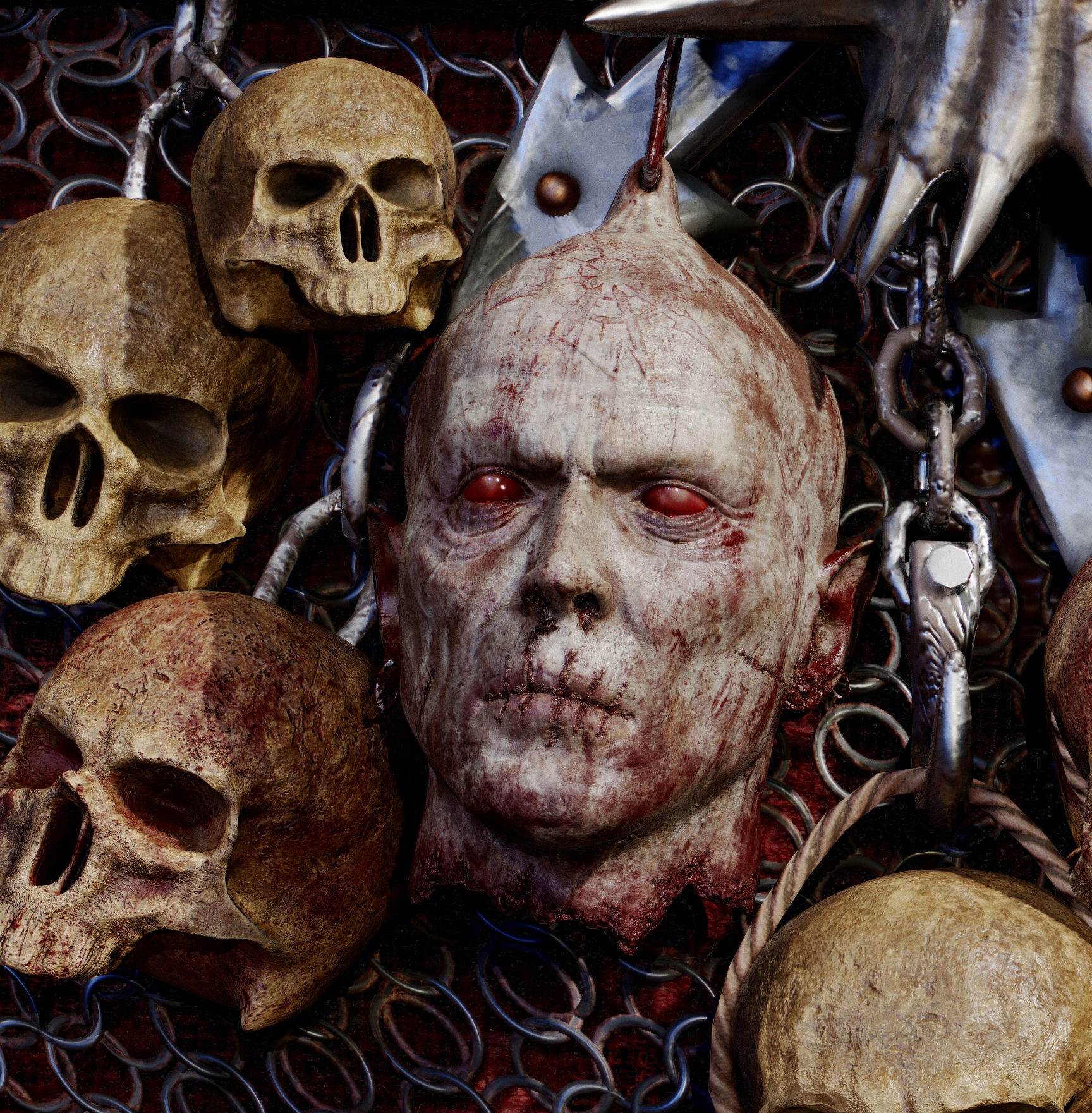 Decapitated-dead-Zombie Heads High Poly and Low Poly  Low-poly 3D model_6