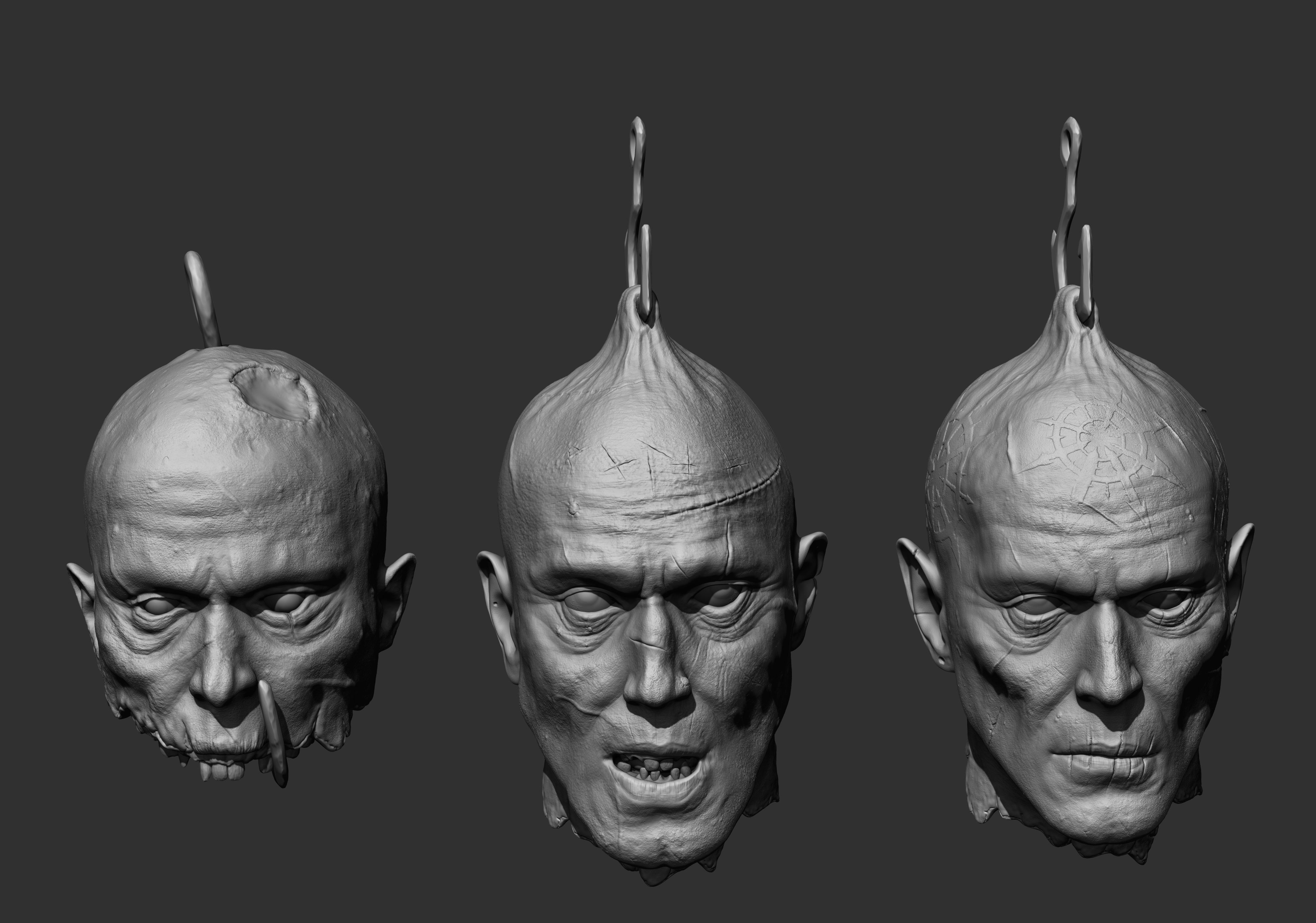 Decapitated-dead-Zombie Heads High Poly and Low Poly  Low-poly 3D model_2