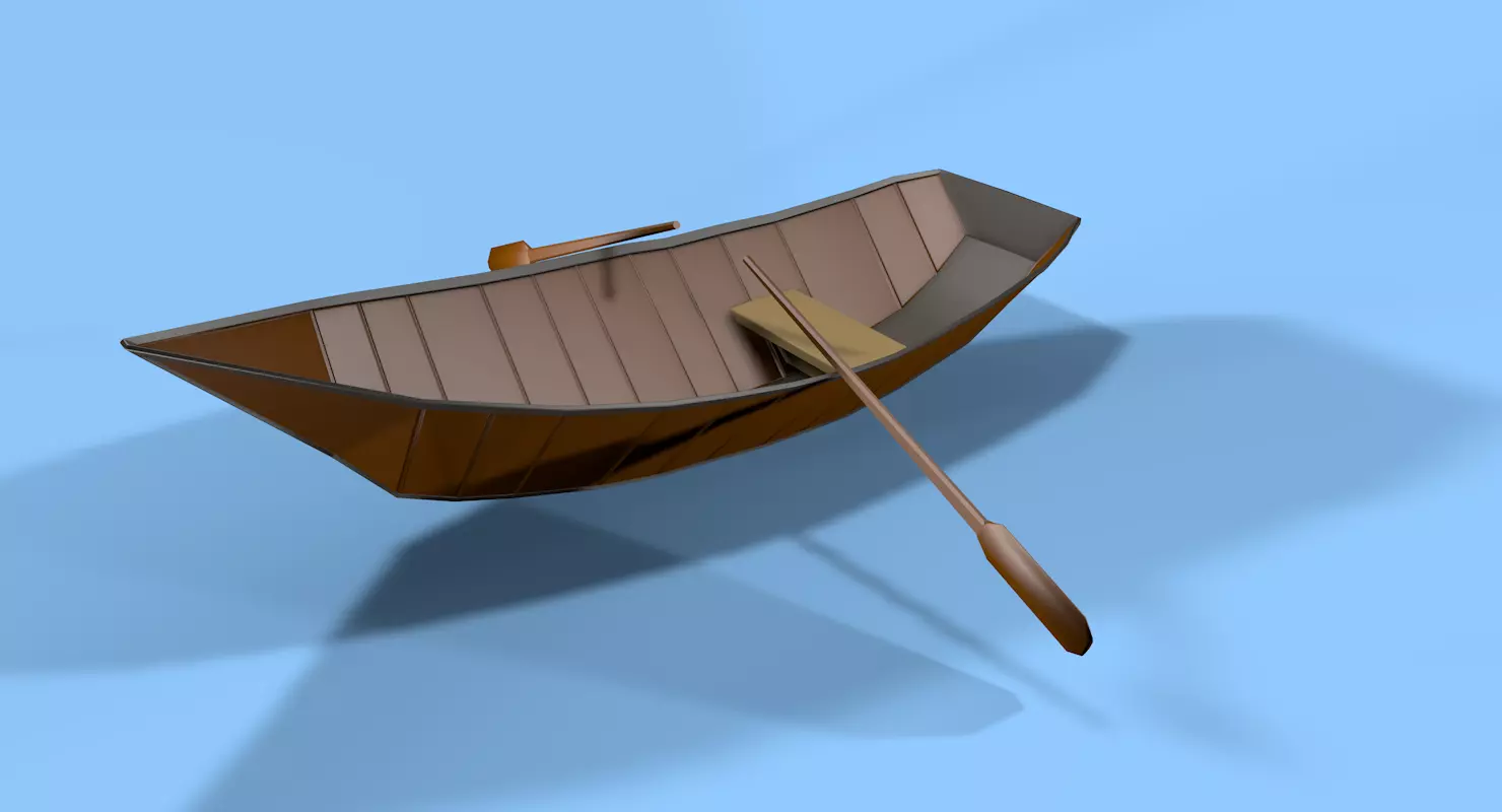 Boat Low Poly wooden with paddle Low-poly 3D model_0