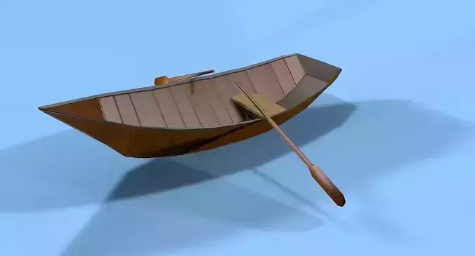 Boat Low Poly wooden with paddle