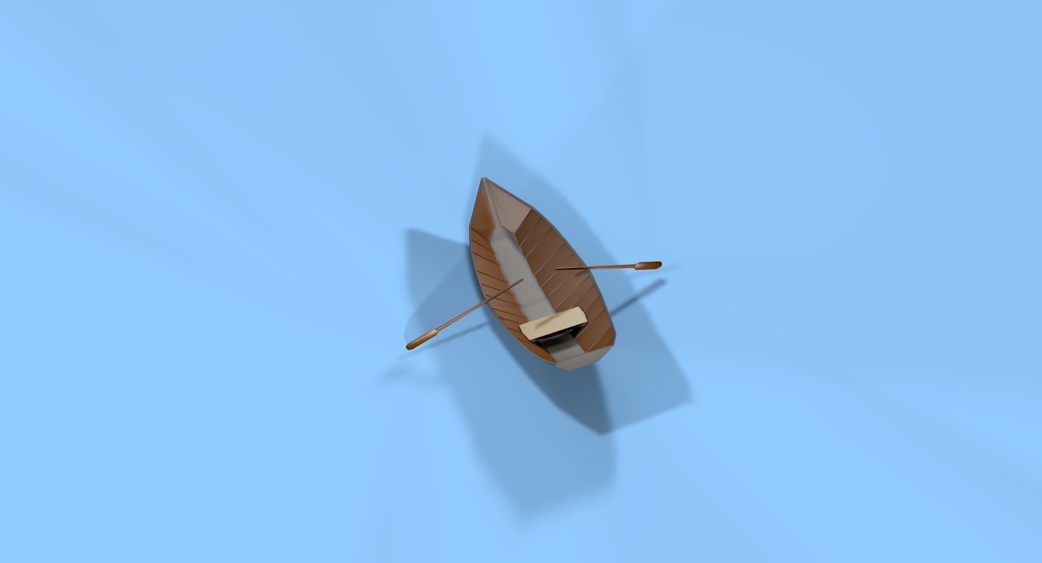 Boat Low Poly wooden with paddle Low-poly 3D model_6