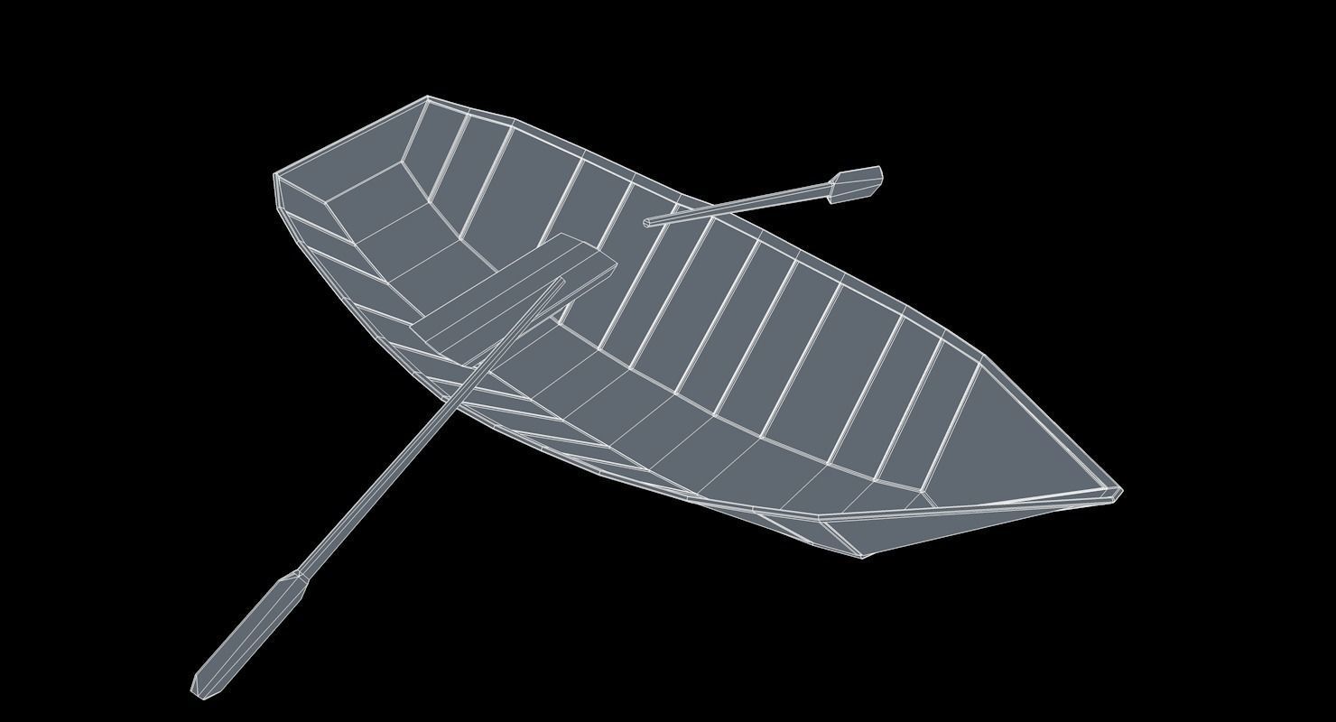 Boat Low Poly wooden with paddle Low-poly 3D model_11