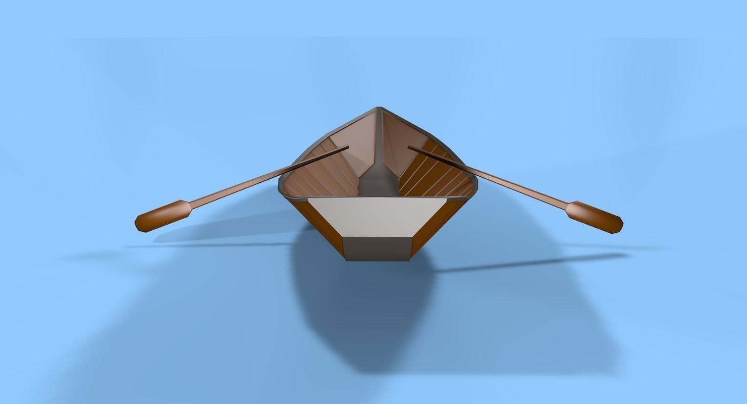 Boat Low Poly wooden with paddle Low-poly 3D model_5
