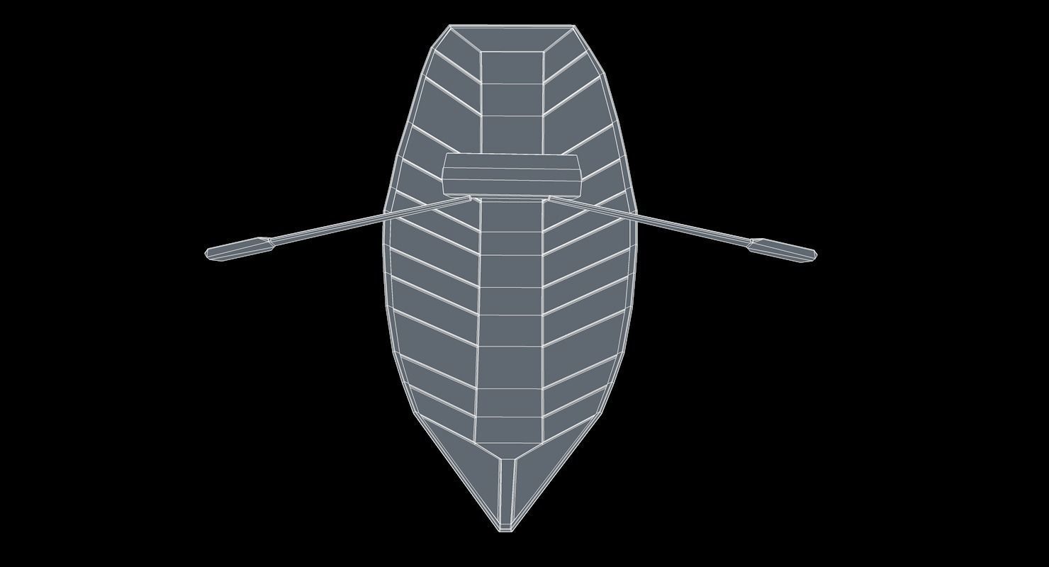 Boat Low Poly wooden with paddle Low-poly 3D model_10