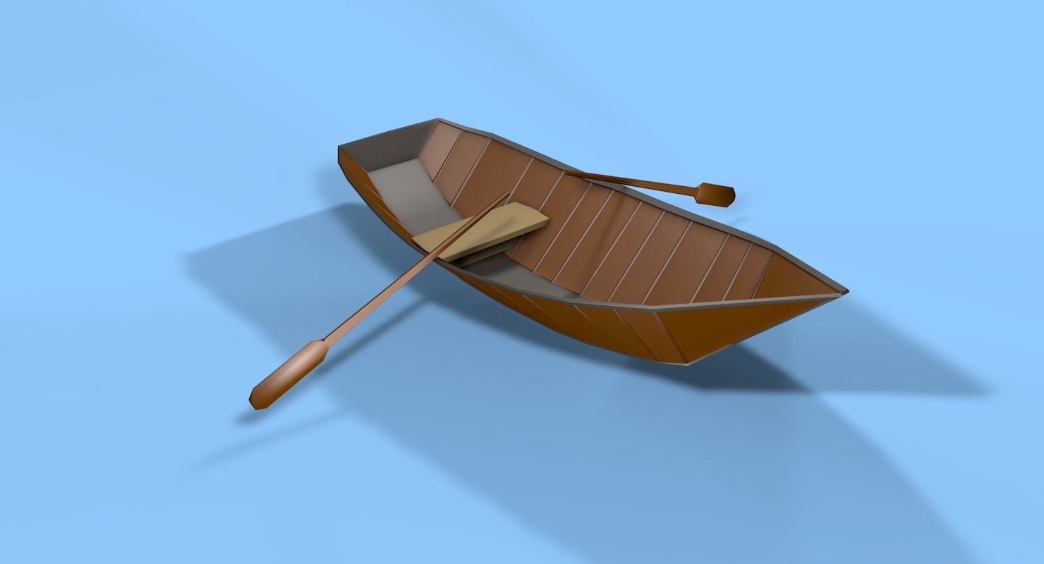 Boat Low Poly wooden with paddle Low-poly 3D model_3