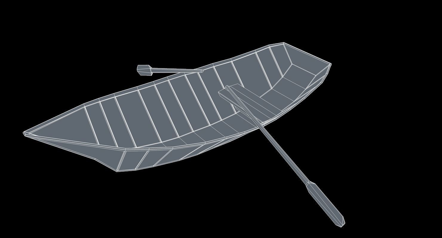 Boat Low Poly wooden with paddle Low-poly 3D model_9