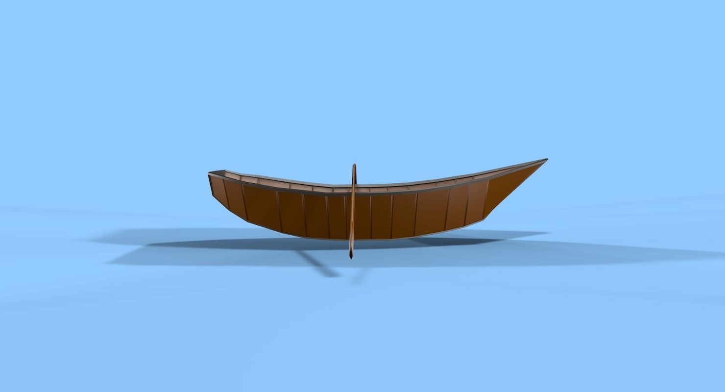 Boat Low Poly wooden with paddle Low-poly 3D model_4