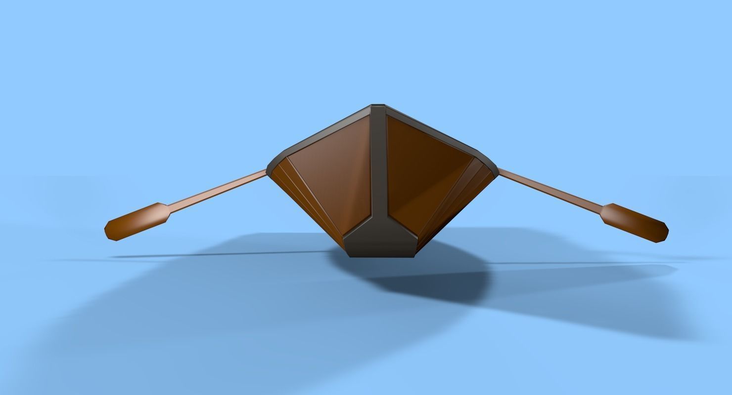 Boat Low Poly wooden with paddle Low-poly 3D model_2