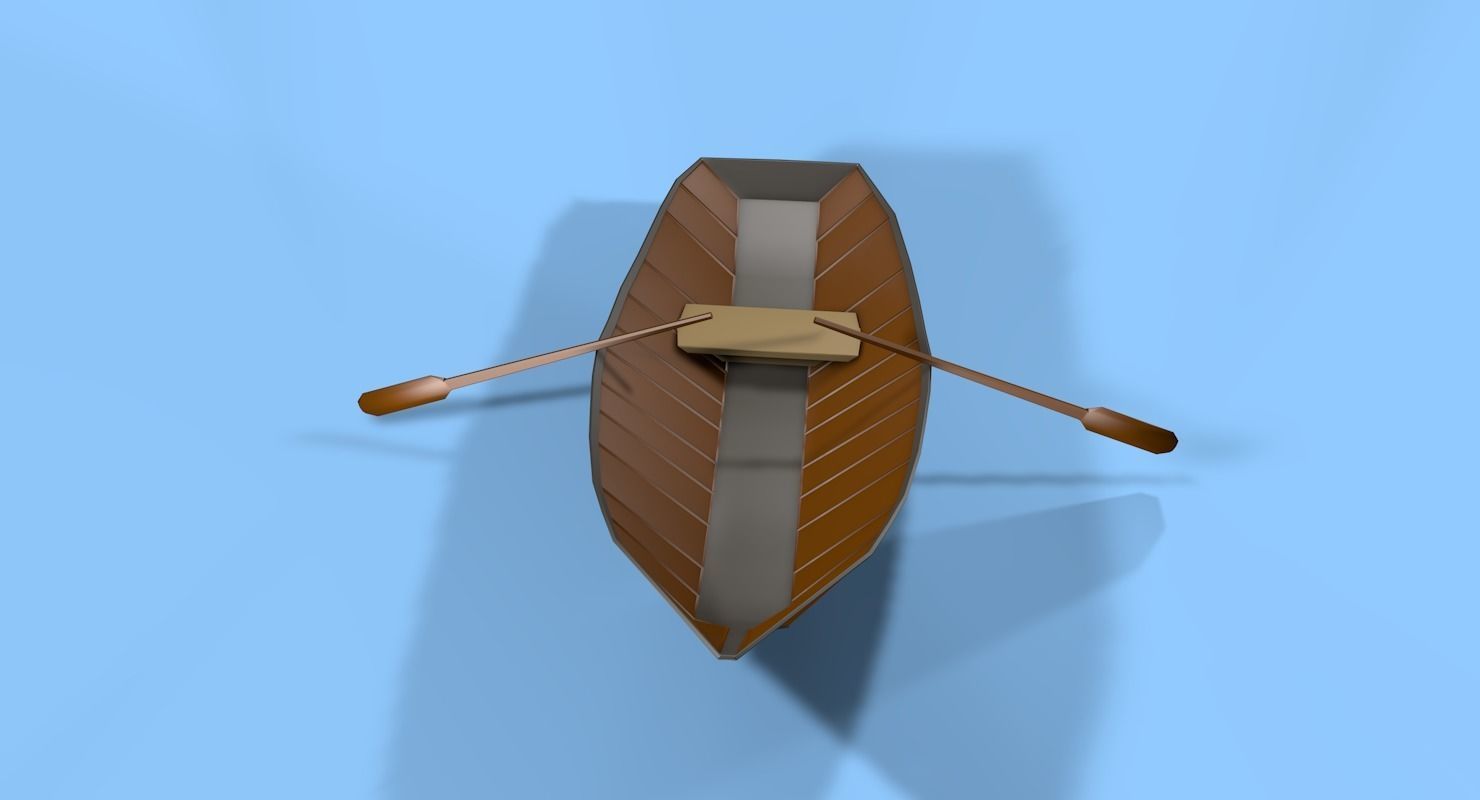 Boat Low Poly wooden with paddle Low-poly 3D model_1