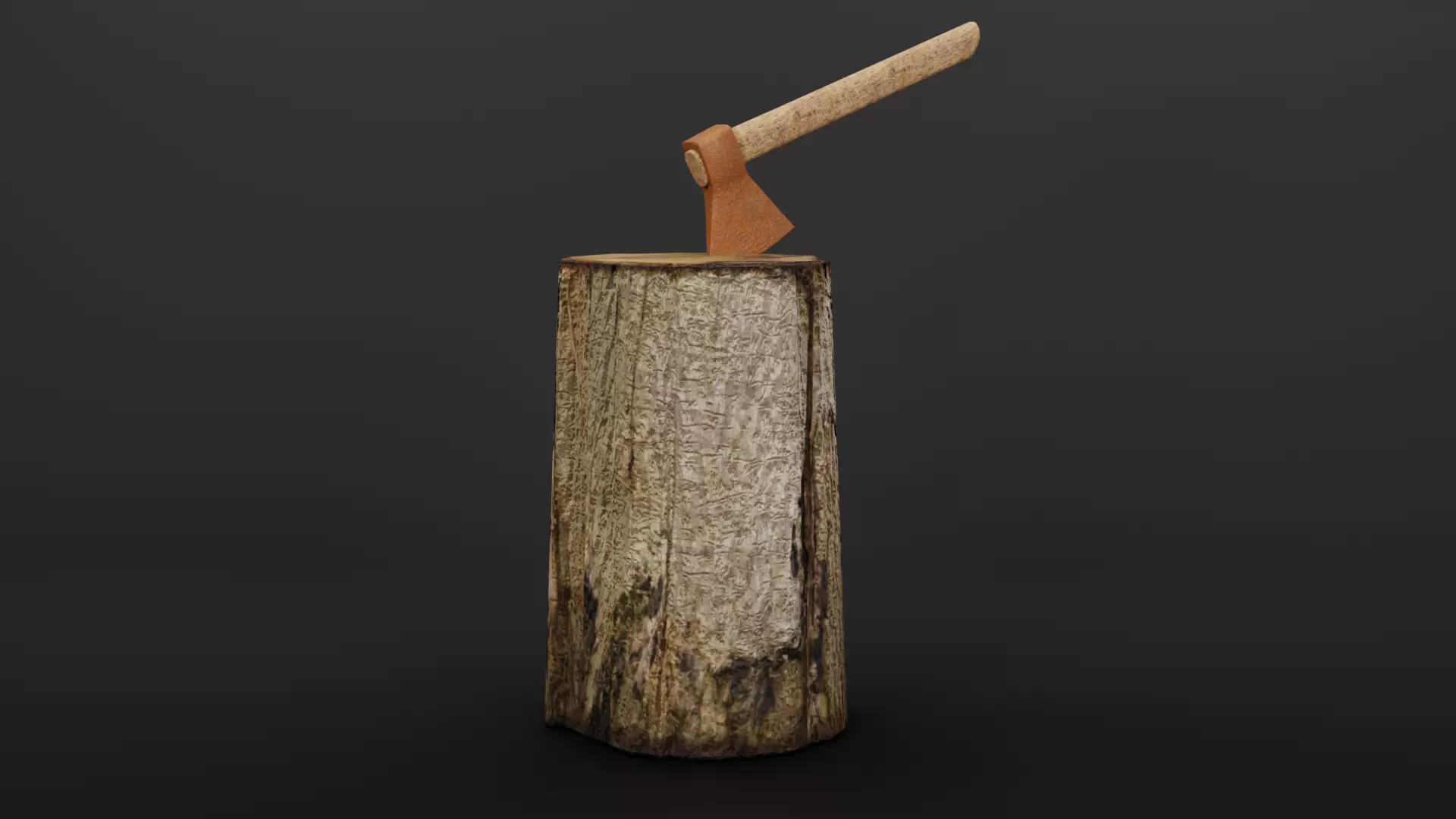 Stump and rusty axe 3D model_0