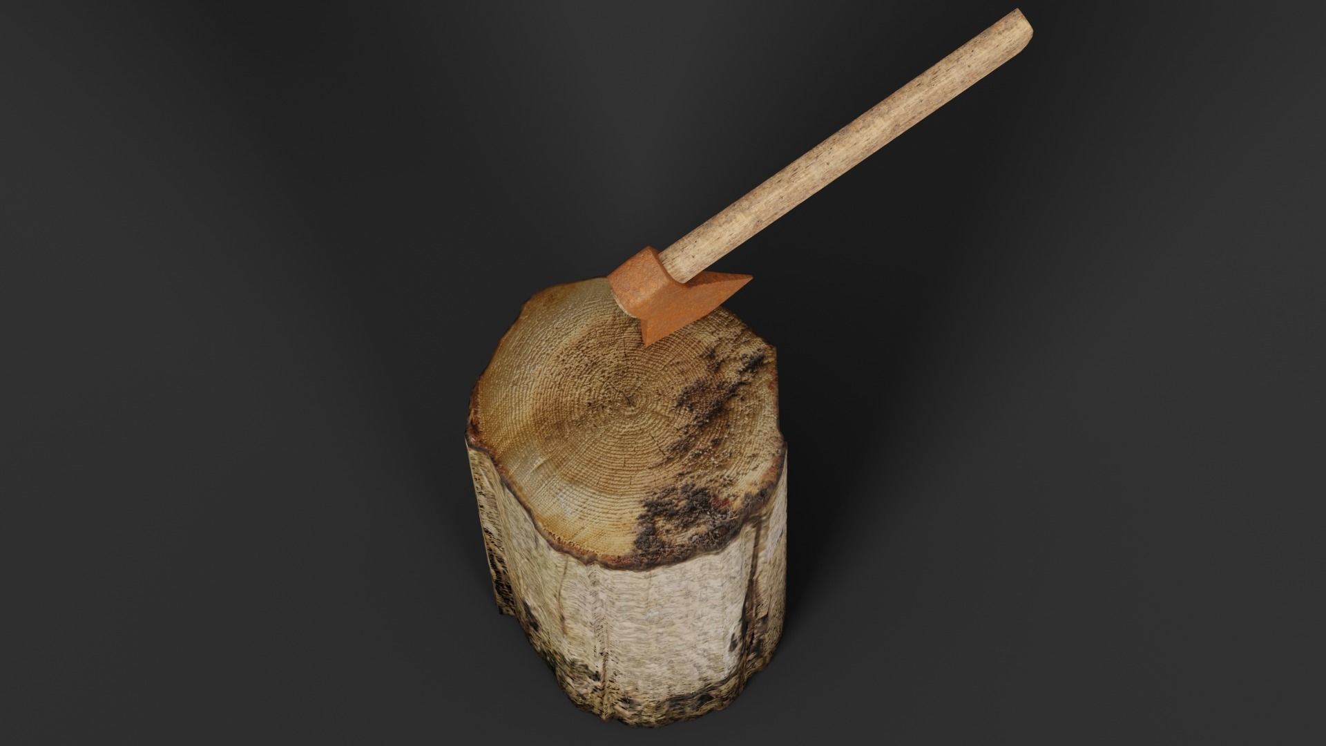 Stump and rusty axe 3D model_4