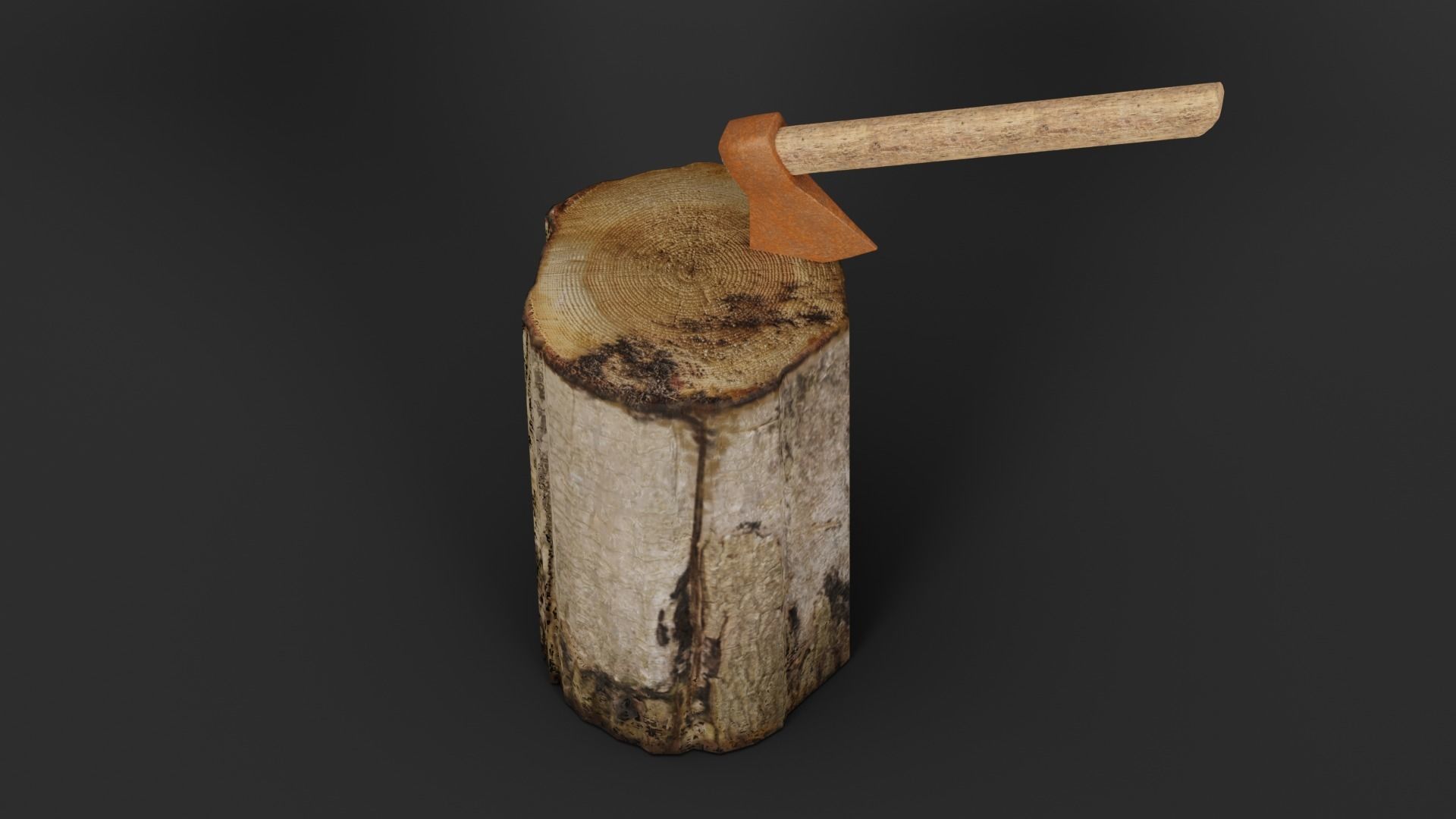Stump and rusty axe 3D model_1