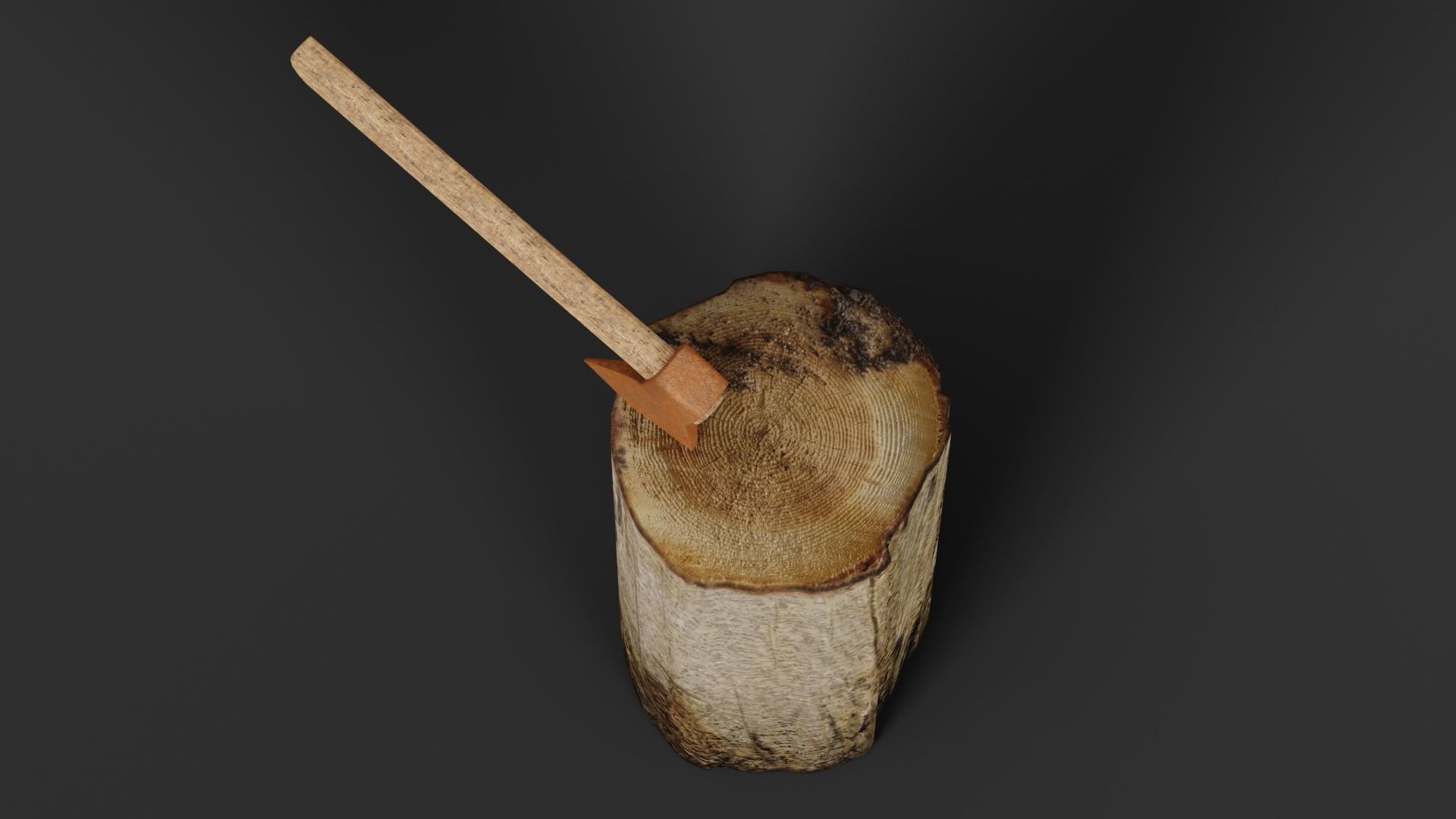 Stump and rusty axe 3D model_3