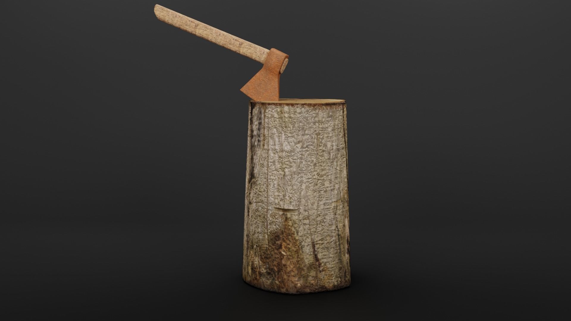 Stump and rusty axe 3D model_2