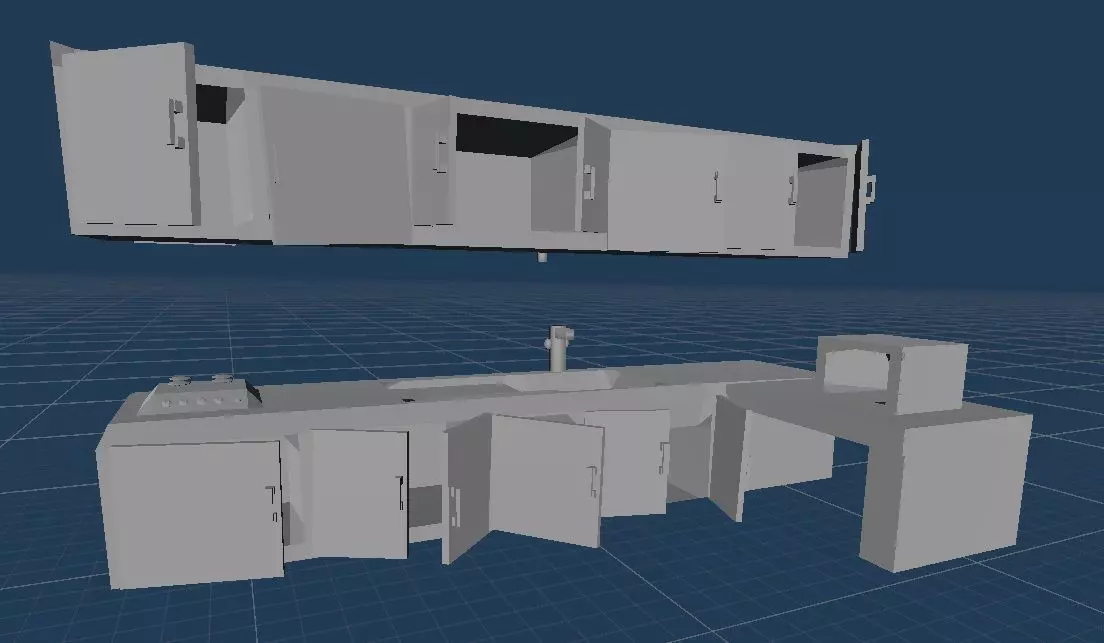 Kitchen with cabinets and counter tops 3D model_0