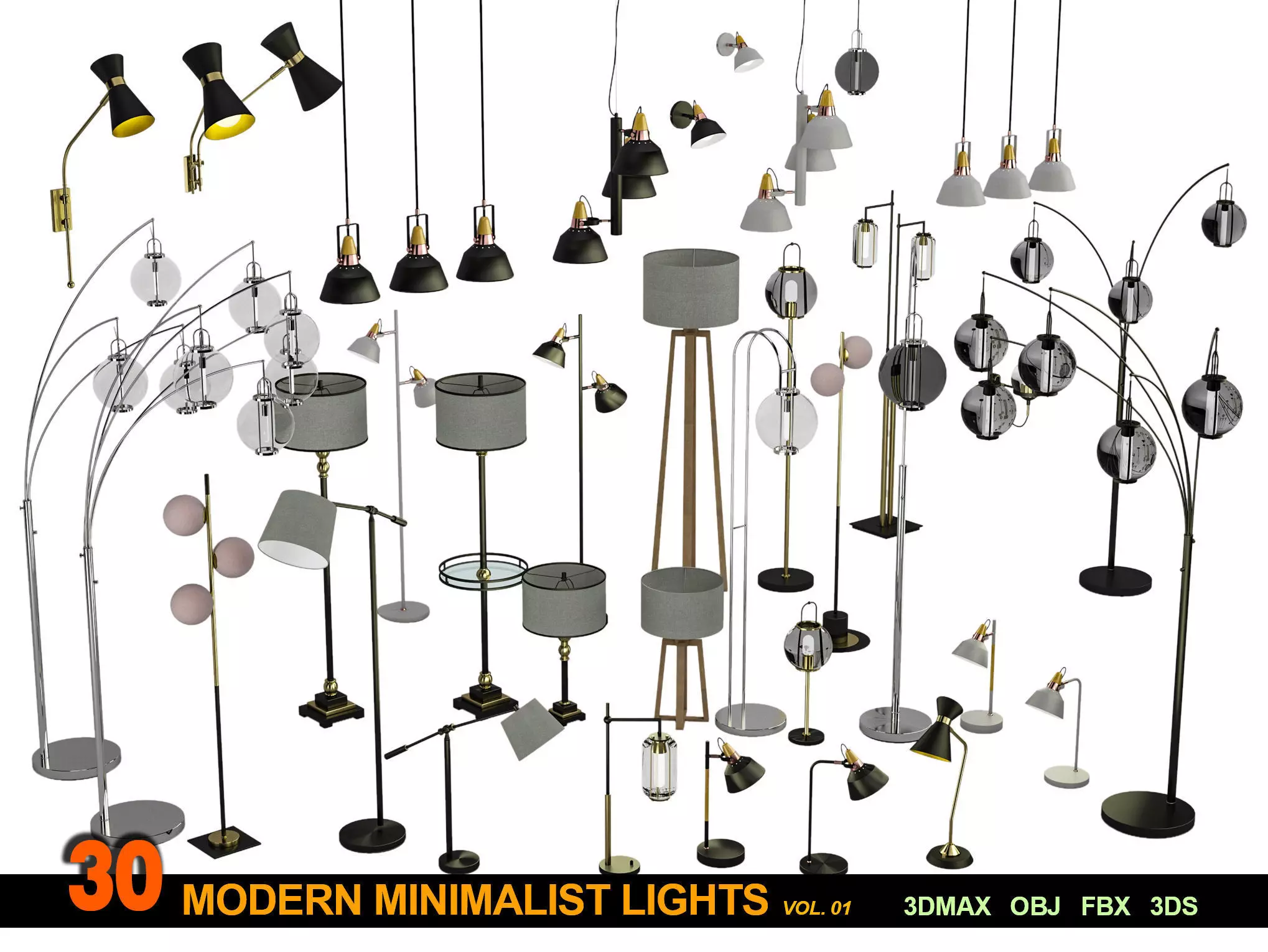 30 Modern minimalist Lights 3D model_0