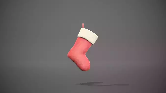 Red Felt Christmas Stocking Low-poly 3D model