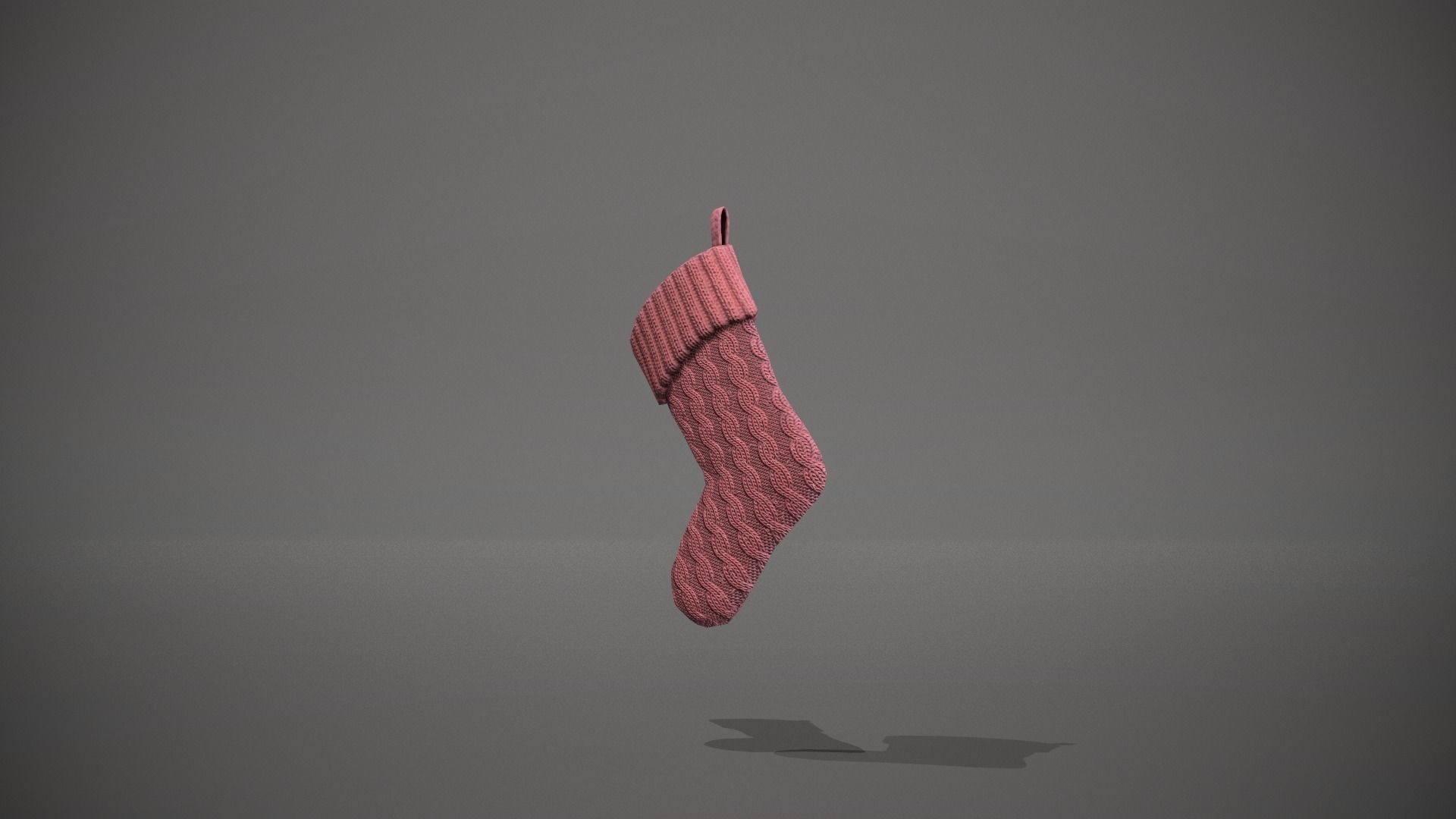 Red Cable Knit Christmas Stocking Low-poly 3D model_4