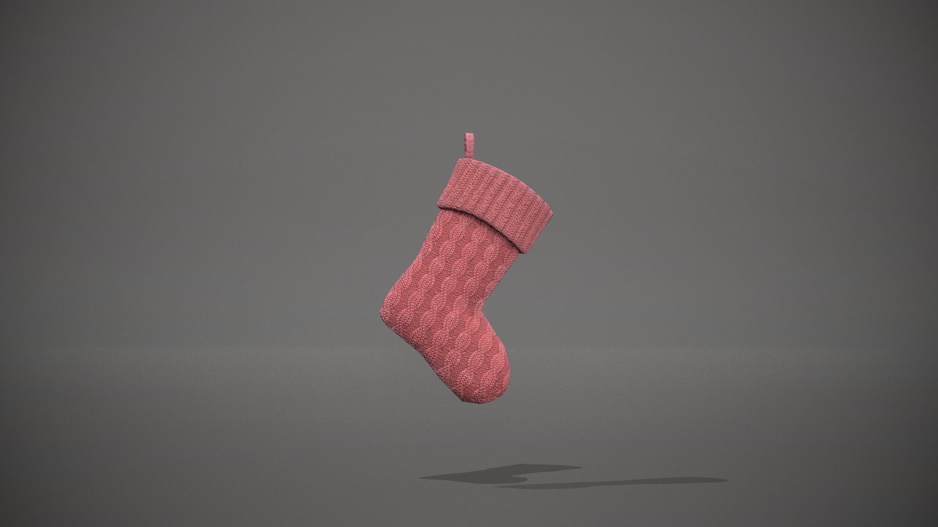 Red Cable Knit Christmas Stocking Low-poly 3D model_11