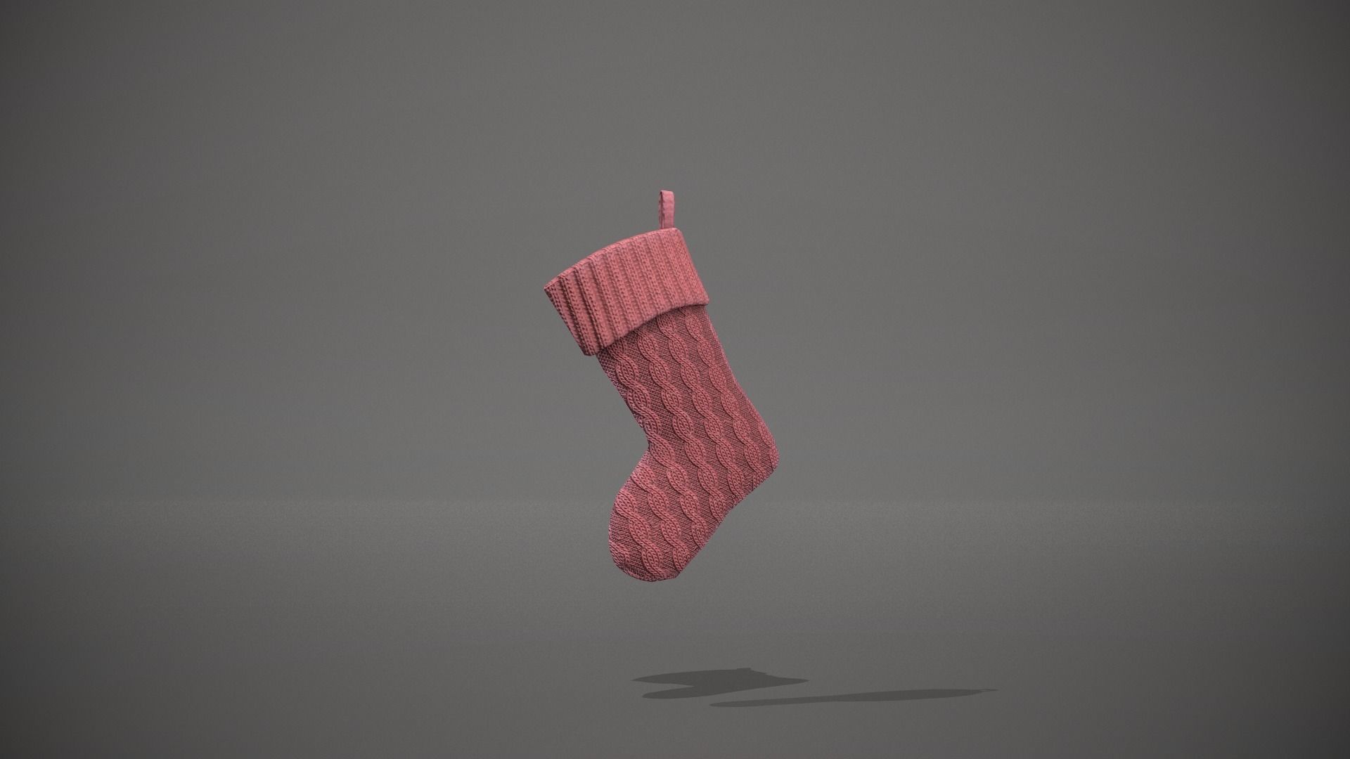 Red Cable Knit Christmas Stocking Low-poly 3D model_6