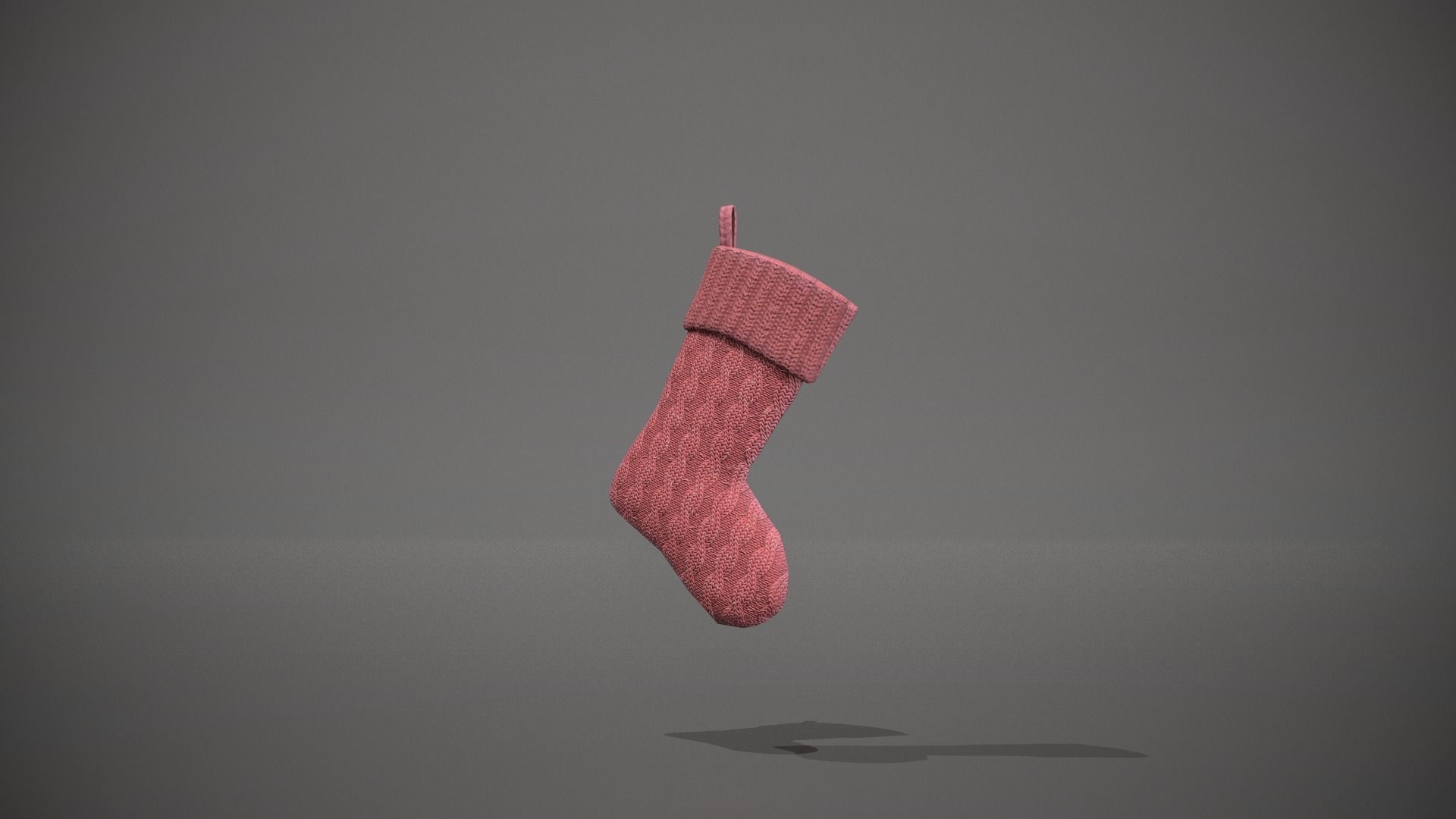 Red Cable Knit Christmas Stocking Low-poly 3D model_10