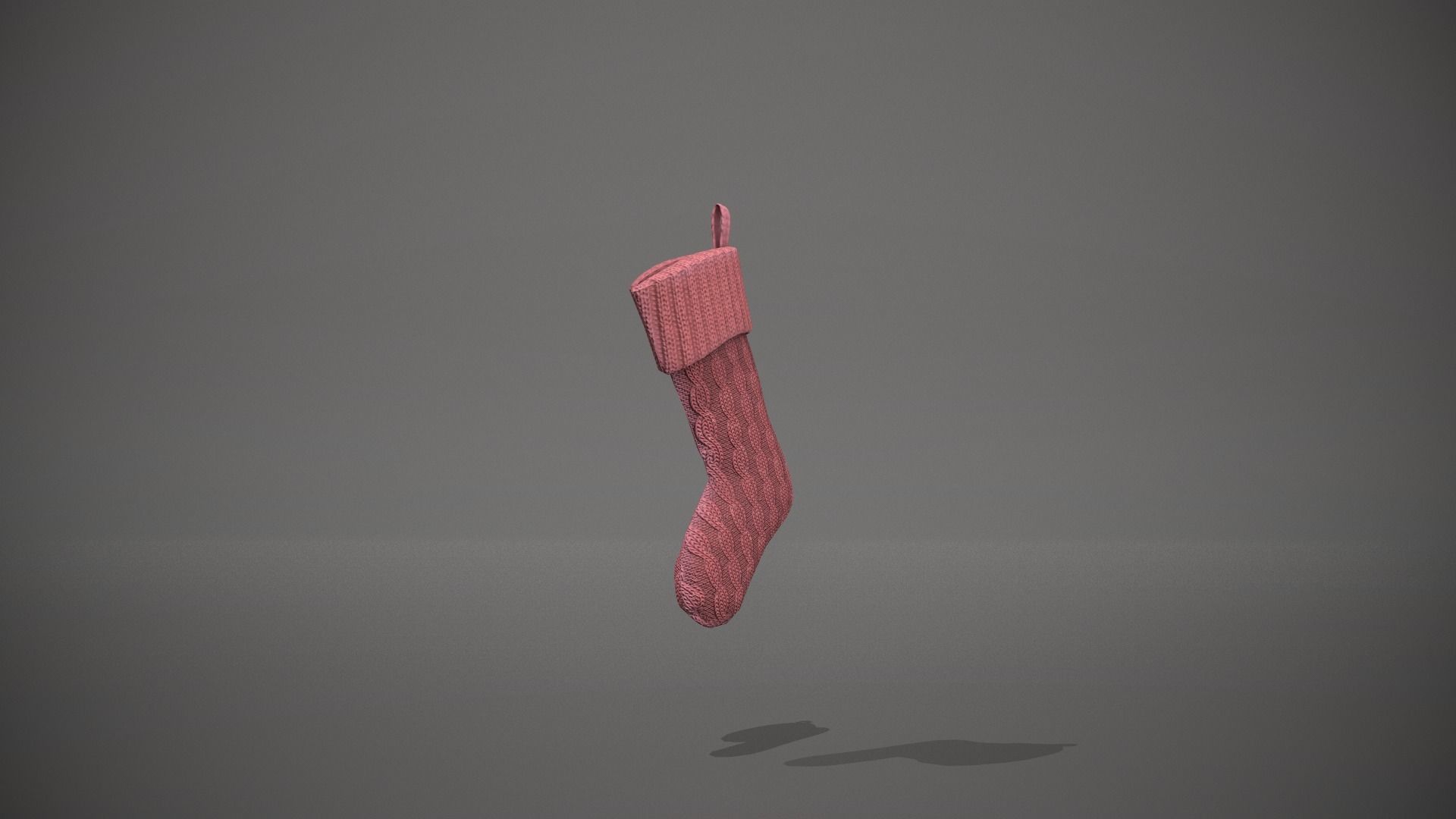 Red Cable Knit Christmas Stocking Low-poly 3D model_7