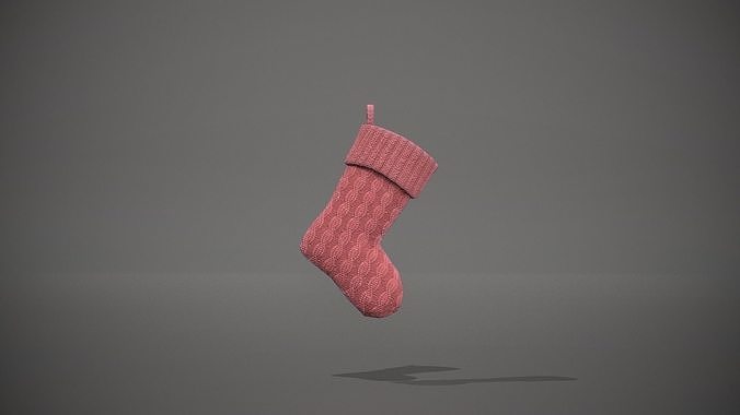 Red Cable Knit Christmas Stocking Low-poly 3D model