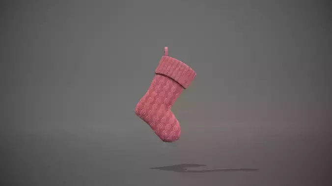 Red Cable Knit Christmas Stocking Low-poly 3D model