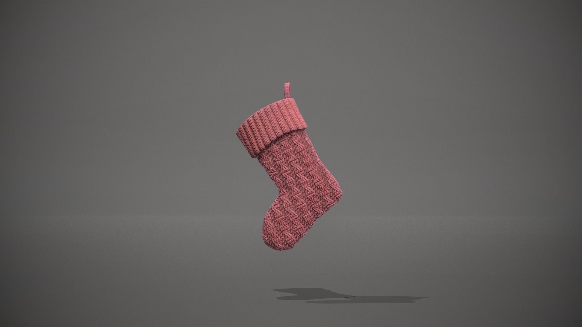 Red Cable Knit Christmas Stocking Low-poly 3D model_5