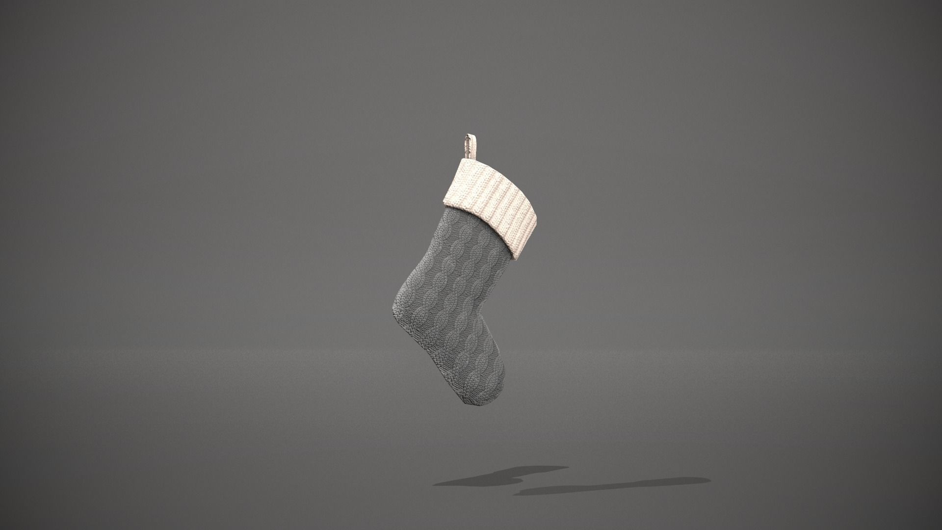 Grey and White Cable Knit Christmas Stocking Low-poly 3D model_1