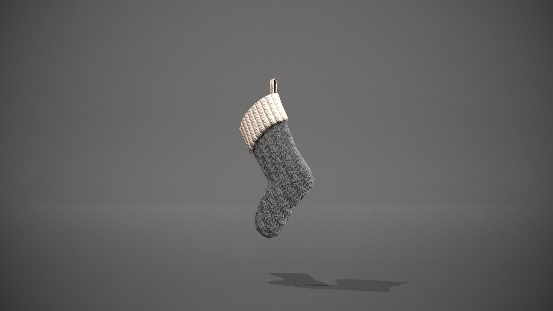 Grey and White Cable Knit Christmas Stocking Low-poly 3D model_4