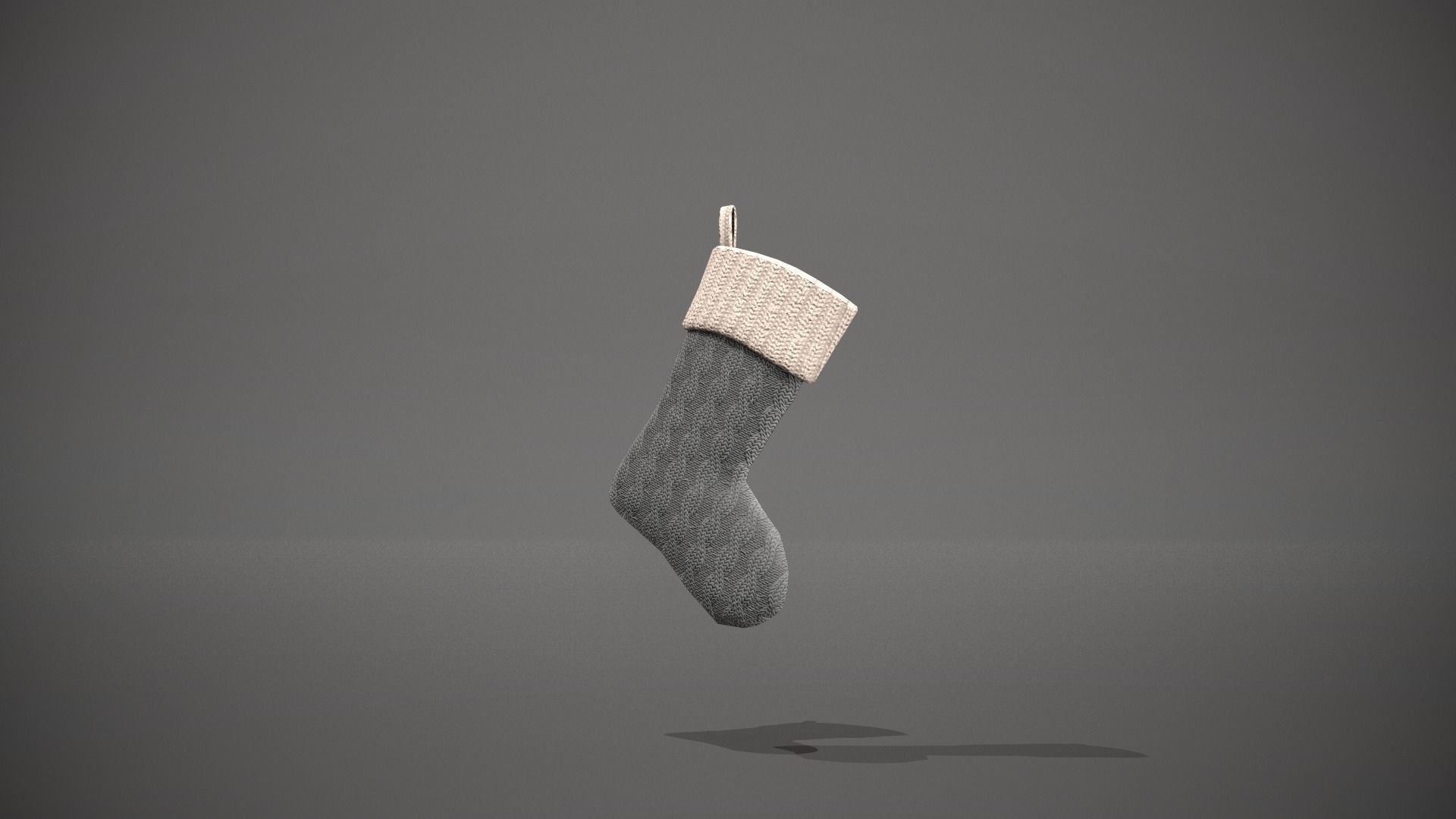 Grey and White Cable Knit Christmas Stocking Low-poly 3D model_10