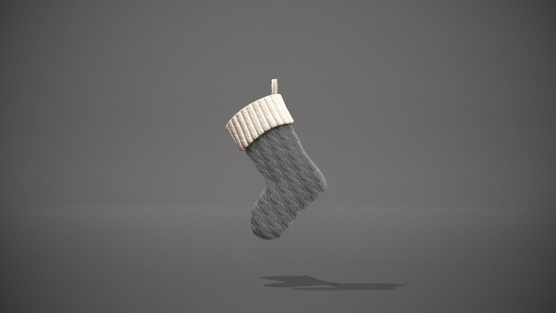 Grey and White Cable Knit Christmas Stocking Low-poly 3D model_5