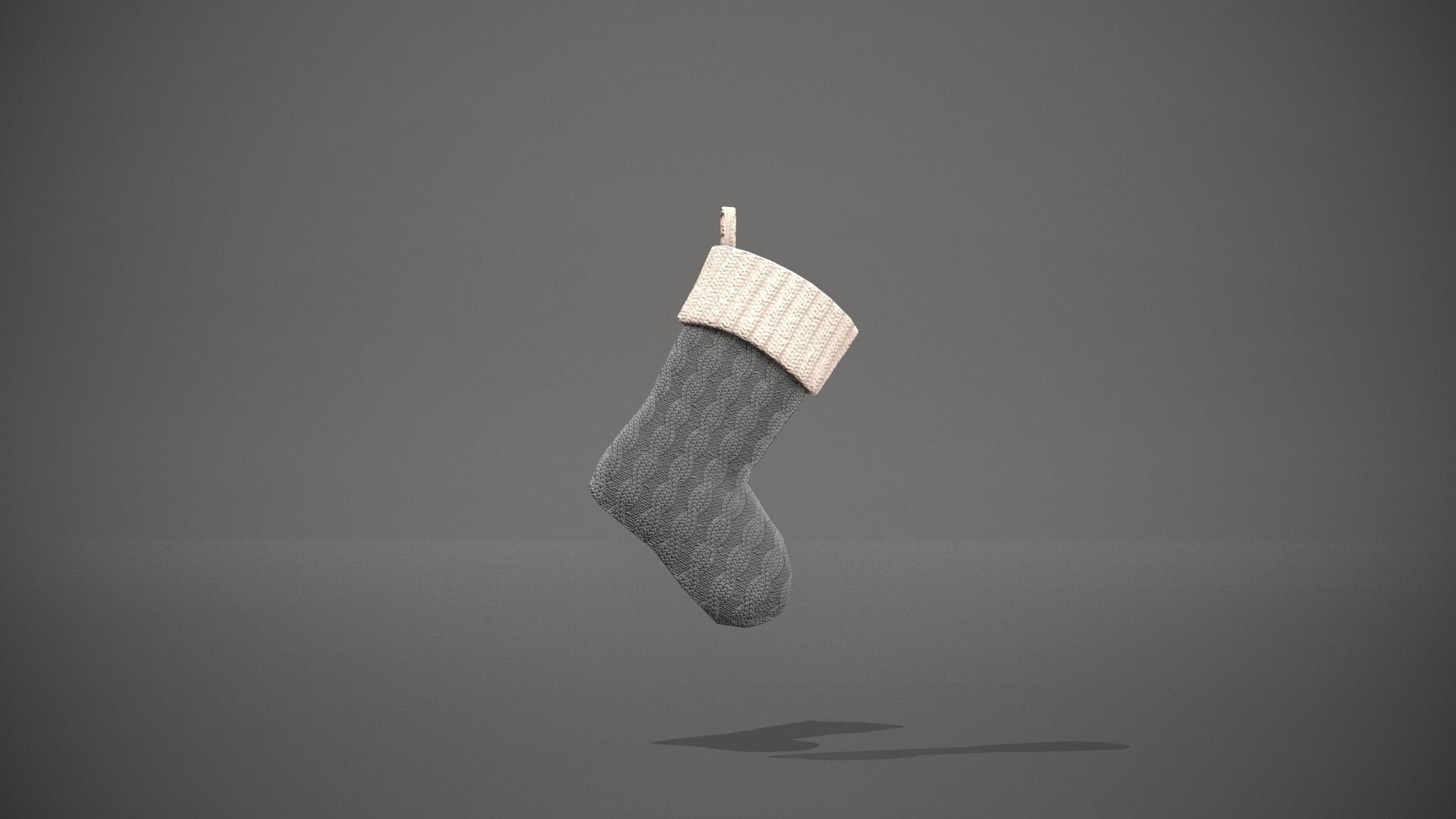 Grey and White Cable Knit Christmas Stocking Low-poly 3D model_11
