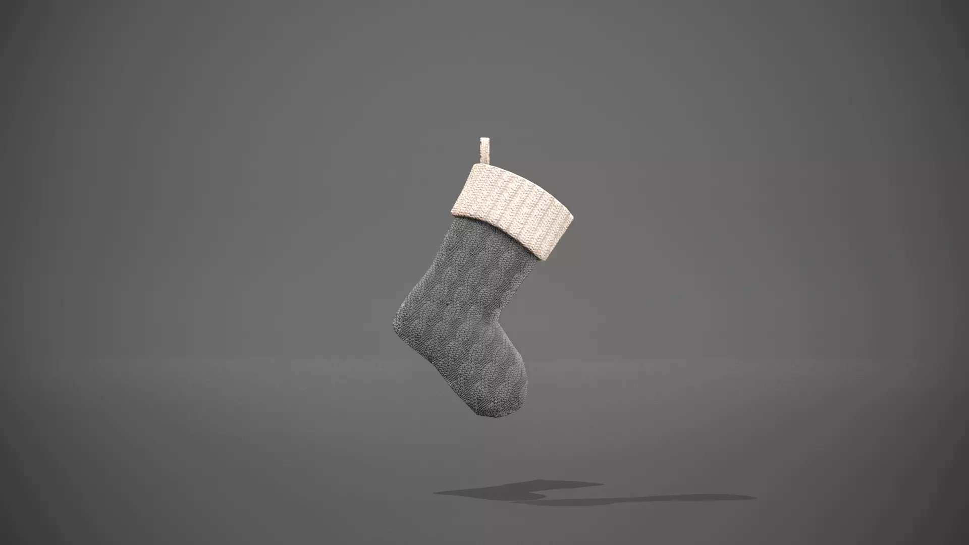 Grey and White Cable Knit Christmas Stocking Low-poly 3D model_0