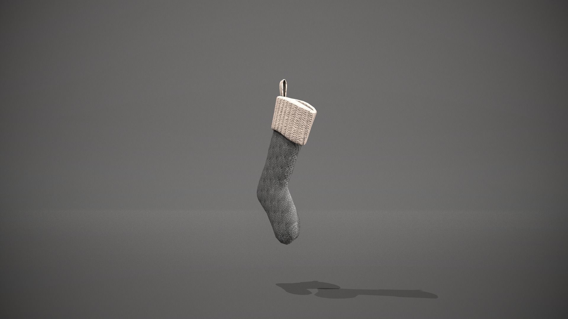 Grey and White Cable Knit Christmas Stocking Low-poly 3D model_9