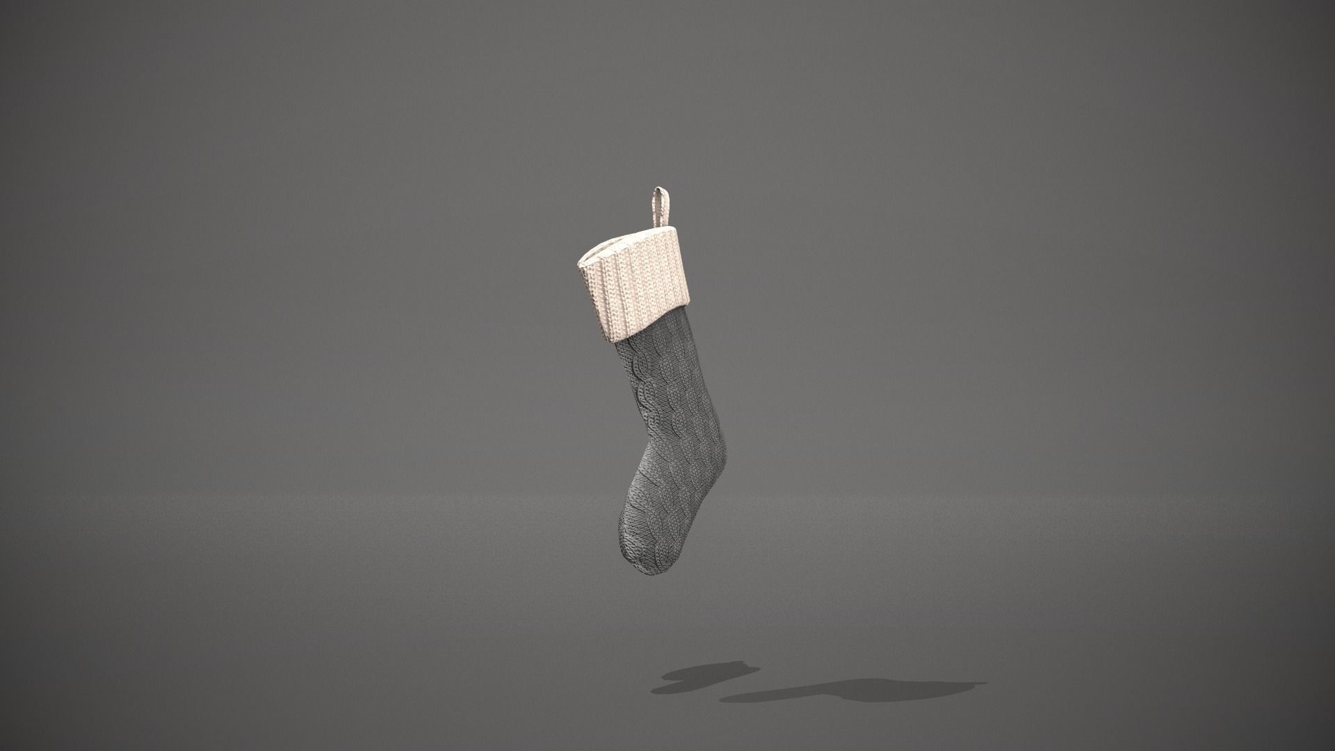 Grey and White Cable Knit Christmas Stocking Low-poly 3D model_7