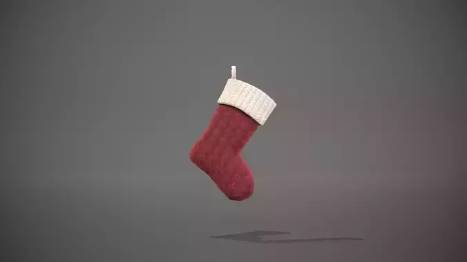 Red and White Cable Knit Christmas Stocking Low-poly 3D model