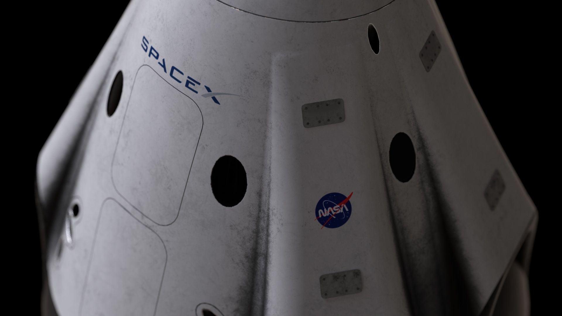 Crew Dragon SpaceX Pod Low-poly 3D model_3