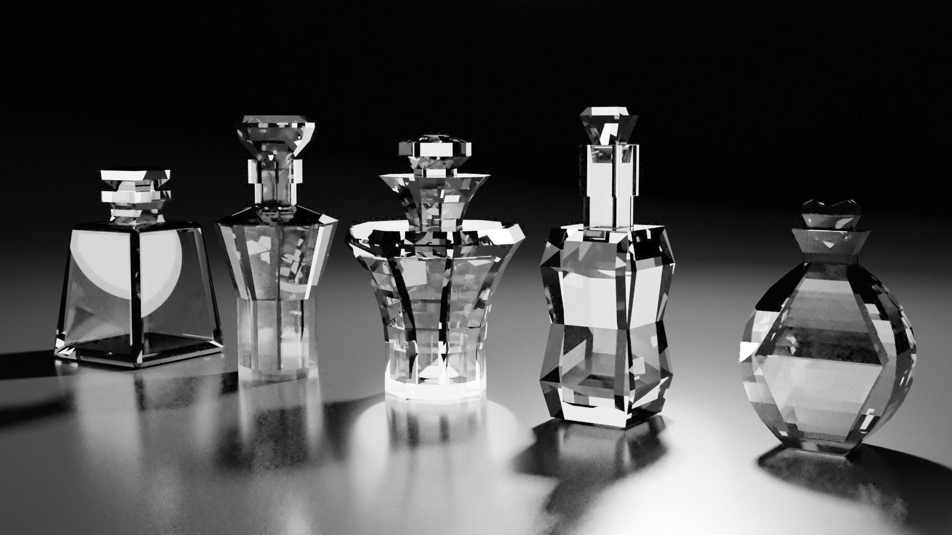 Glass bottles Low-poly 3D model_1